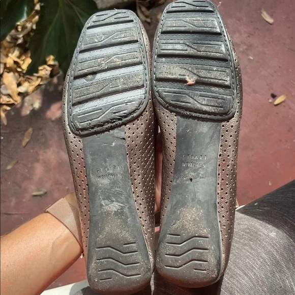 Stuart Weitzman Brown Perforated Leather Slip-On Loafers - Picture 7 of 7